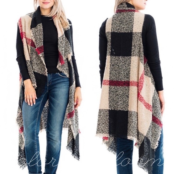 PLAID WATERFALL LONG VEST - Picture 2 of 4